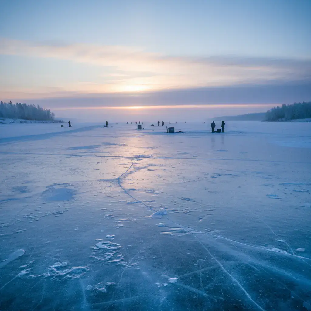 Paisagem de ice fishing no inverno