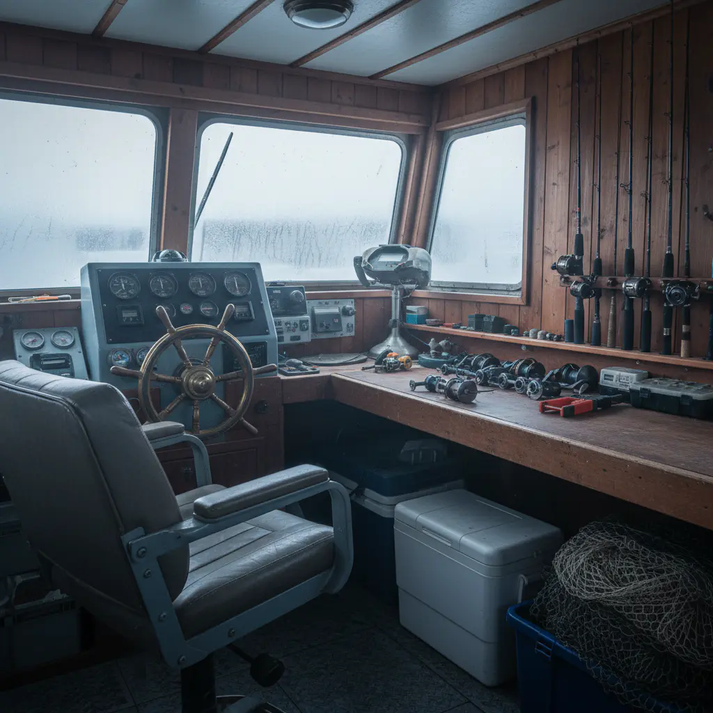 Interior da cabine de pesca